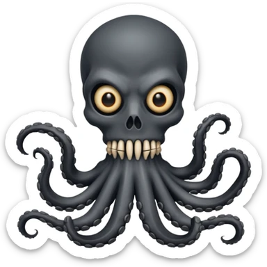 satanic octopus skeleton with scary evil eyes, wearing a black balaclava. 2 tentacles are each holding a skeleton bone sticker