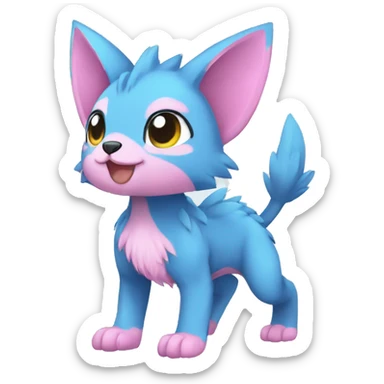 Cute cool blue pink animal hybrid Fakemon full body sticker