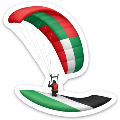 a paraglider flying a palestinian flag wing, respect scrupulously the correct shapes and colours of the palestinian flag, try again sticker