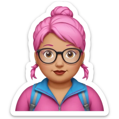 climber fat woman with pink bun hair and glassess sticker