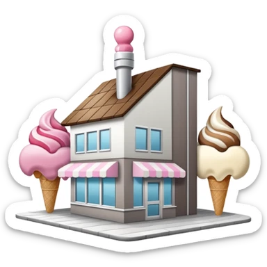 ice cream store at an angle, modern building wood, gray, white materials modern, at an angle sticker