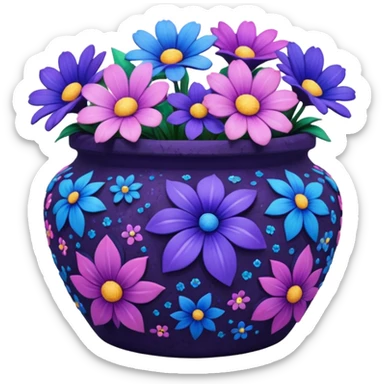 Galaxy Painted flower clay pot of Galaxy Colored Petalled Flowers, sticker