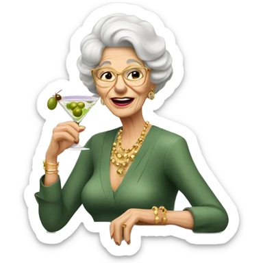 Chic Old lady wearing gold earrings drinking a martini with two olives sticker