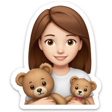 A Girl with Brown hair and Brown eyes with a t-shirt White. The t-shirt have dels a Teddy coquette bear. The Girl have White skins and she is smiling sticker