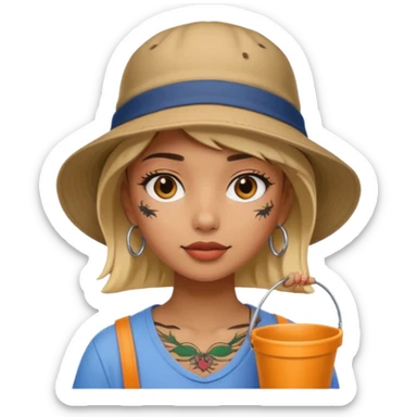 Cool girl with neck tattoo and bucket hat sticker