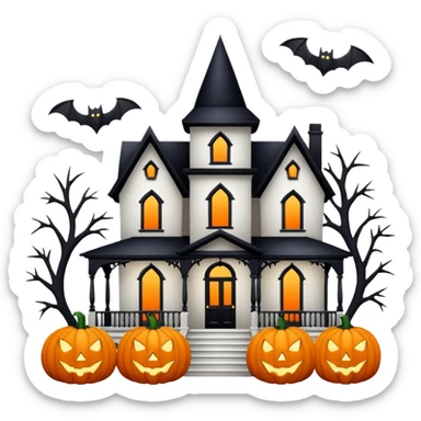 White Victorian style home decorated for Halloween sticker