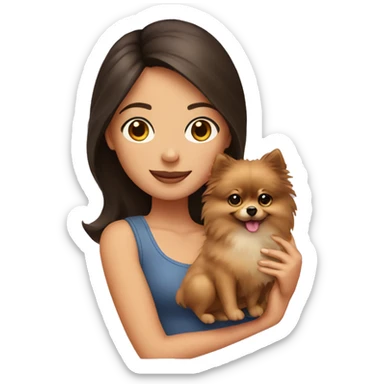Brunette girl holding Pomeranian sticker