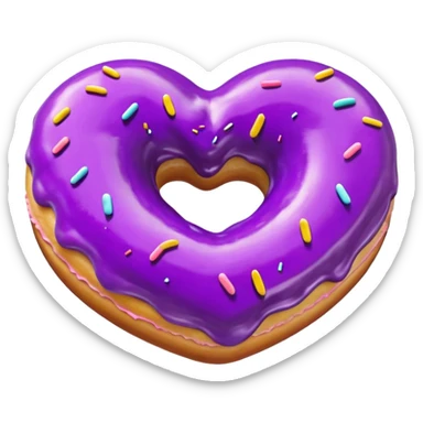 Realistic isolated heart shaped donut with purple color. sticker