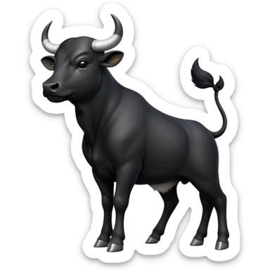cinematic-[black bull]-realistic-full-body-standing-emoji,-tail-flicking-lazily,-head-tilted-dramatically,-sleek-[black]-fur,-simplified-yet-realistic-focused-features,-highly-detailed,-glowing-with-an-almost-sarcastic-glow sticker