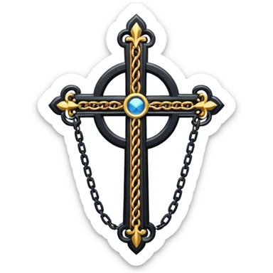 Ein christen kreuz in schwarz ohne Jesus schön verziert mit ketten auf weißem Hintergrund sticker