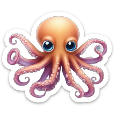Pulpo animado enorme color azul ojos grandes en el mar sticker