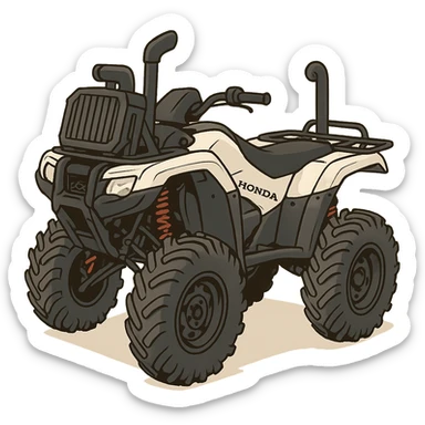 Honda 4 wheeler with white plastics, radiator relocate kit, tall snorkel, lifted, big tires, cartoon style sticker