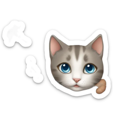 light gray, blue eyed cat cuddles brown highlighted colored girl sticker