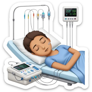 person sleeping with electrodes and monitoring equipment attached for a polysomnography sleep test sticker