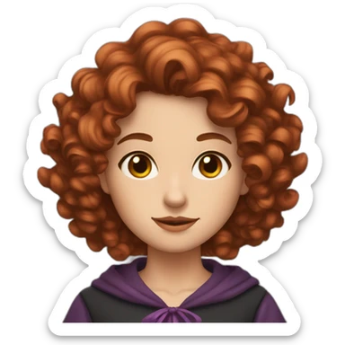 Woman curly brown reddish hair, almond eyes, witch  sticker