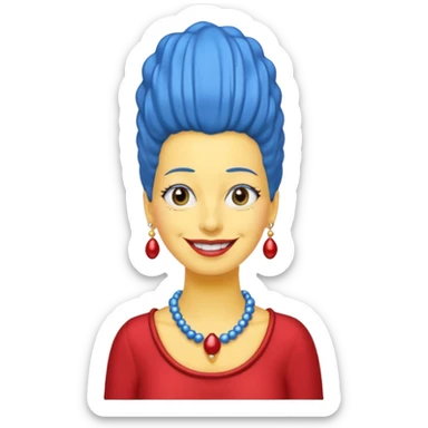 Marge Simpson, yellow skin, tall blue beehive hair, red pearl necklace sticker