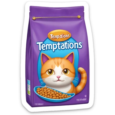 Temptations, plastic bag, cat food sticker