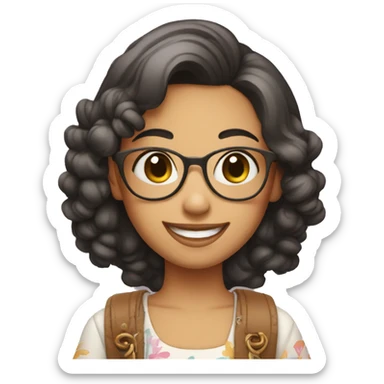 happy girl in stylish outfit showing a peace sign sticker