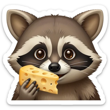 A raccoon eating some cheese sticker