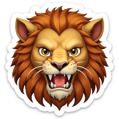 Manticore face, mythical creature with human-like face, lion features, sharp teeth, and fierce expression sticker
