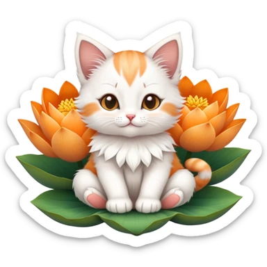 Kitten sitting on lotus flower sticker