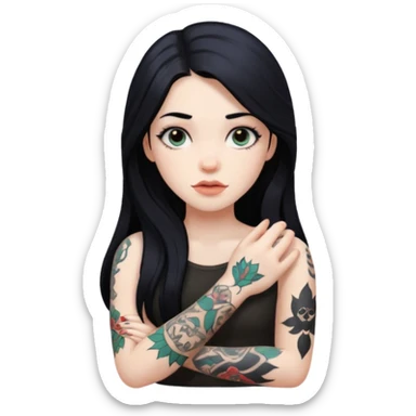 hyper realistic Pale girl with long black hair arm tattoos sticker