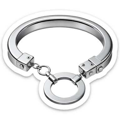 A pair of elegant handcuffs emoji made of silver chrome, smooth rounded design, glossy metallic reflections, luxury fetish aesthetic, minimal iOS emoji style, centered, clean white background sticker