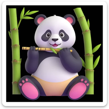 panda eating bamboo in forrest background, close up pose sticker
