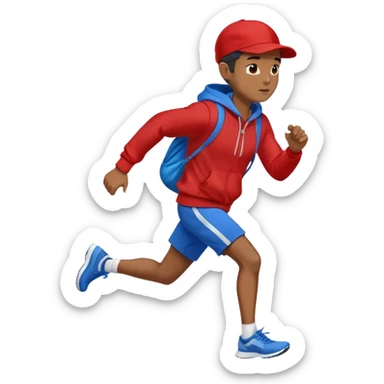Black Man Wearing Blue Cap. Red Hoodie. and running. front right side sticker