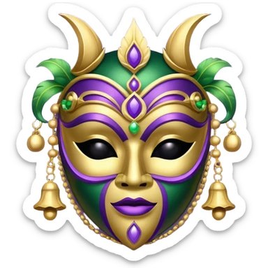 I want an emoji for Mardi Gras in New Orleans. I want a mask that is gold, green and purple with little bells at the bottom of the mask sticker