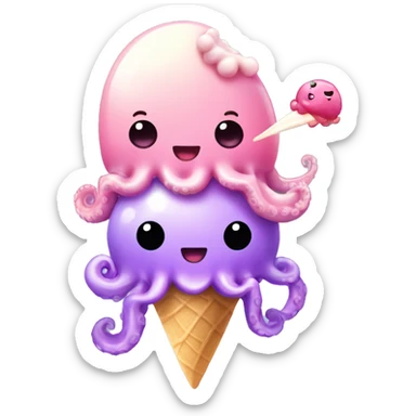 Kawaii pastel octopus and jelly fish having ice cream  sticker
