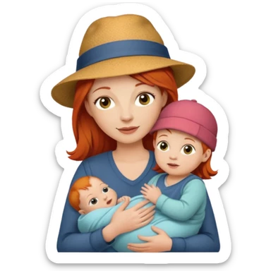 red haired Mother with Hats with her baby sticker