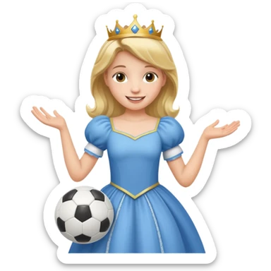 A girl in a princess dress holding a soccer ball sticker