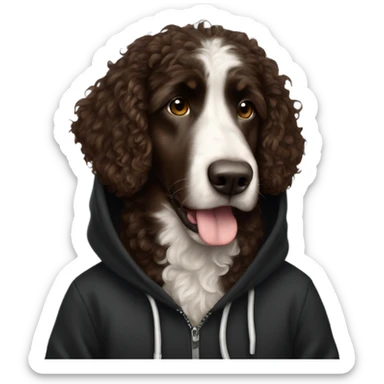Large Dark Brown Aussie doodle in a black hoodie sticker