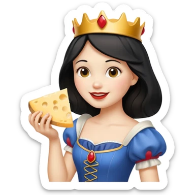 happy Snow White holding wedge of cheese sticker