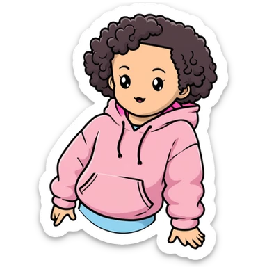 Girl with curly hair with a baby pink hoodie sticker