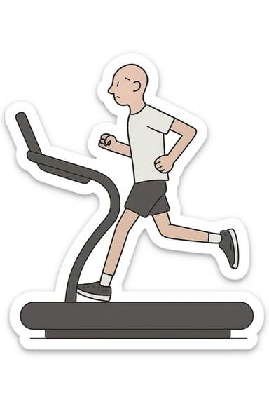uomo che corre sul tapis roulant ma è secco e senza muscoli. sticker