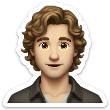 Young men type italian, White skin, with long wavy brown hair (Which go down behind to the nape of the neck), Little bit dezoom sticker