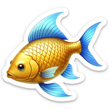 Ethereal golden fish symbol glowing with soft radiance, surrounded by a subtle blue aura. The fish has flowing, graceful lines with shimmering scales and translucent fins that appear to be moving in water. sticker