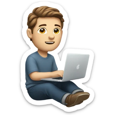 white-skinned male brown hair product designer sitting with macbook sticker