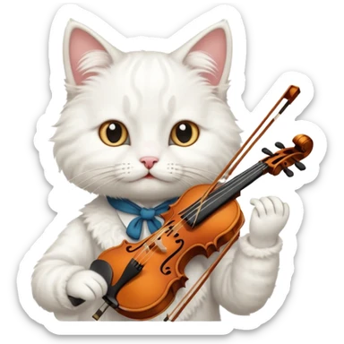 white cat play violin sticker
