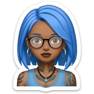 Tattooed & Blue Haired with glasse long hair black girl sticker