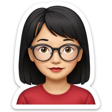 filipino woman black hair in one pony tail with straight bangs and big glasses, 60 yr old

 sticker