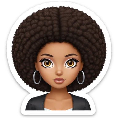 pretty bratz girl, dark brown afro, dark brown eyes, black eyeliner, deep brown skin sticker