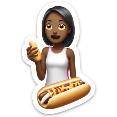 a girl eating fresh hotdog with mayonnaise spilled sticker