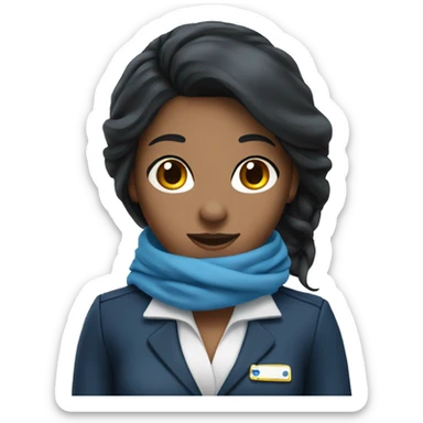 Flight attendant with long black hair and a blue scarf sticker