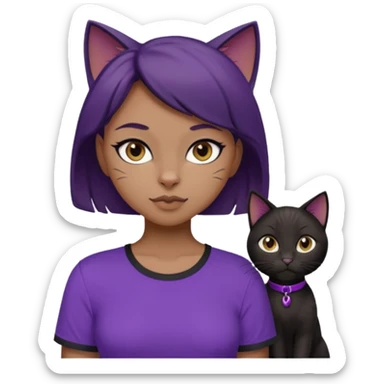 Cartoon female Anthro phobic black cat with brown short hair with purple shirt sticker