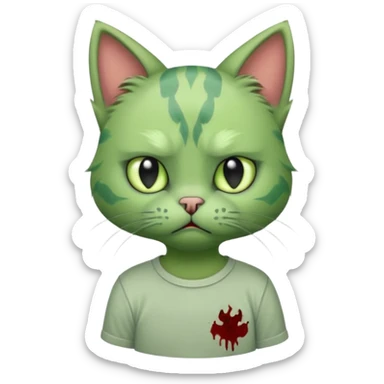 a super cute zombie green cat with shirt, look sad but not danger

 sticker