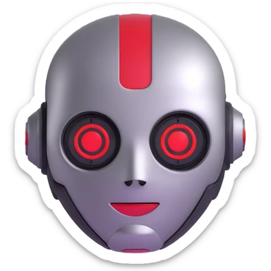 polished minimalistic perfectly round steel robot face with a red line instead of eyes, simple clean design sticker