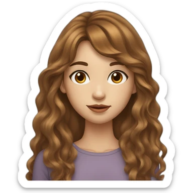 long wavy brown hair skinny girl with long side bangs, thin face and makeup from head to chest sticker